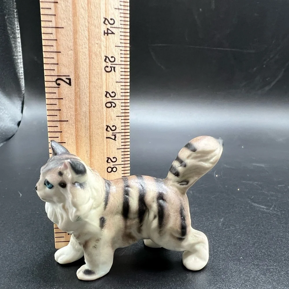 Vintage Cat Figurine Standing Striped Blue Eyes
